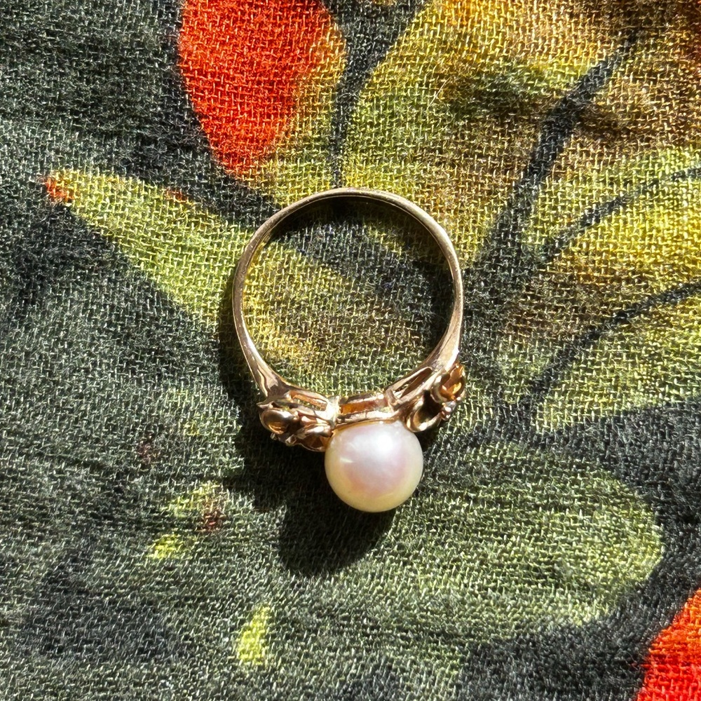 14k diamond Plumeria🌺 Ring with Pearl and diamonds - Picture 4 of 6
